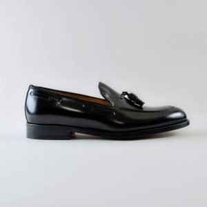 Bruno Mocassini uomo in Pelle di Vitello Spazzolata Nera con Nappine