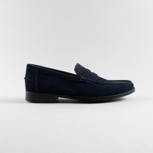Mocassino George in Crosta Blu con Suola in Gomma Flessibile