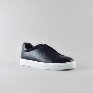 Sneakers Luke in Pelle Blu Senza Stringhe